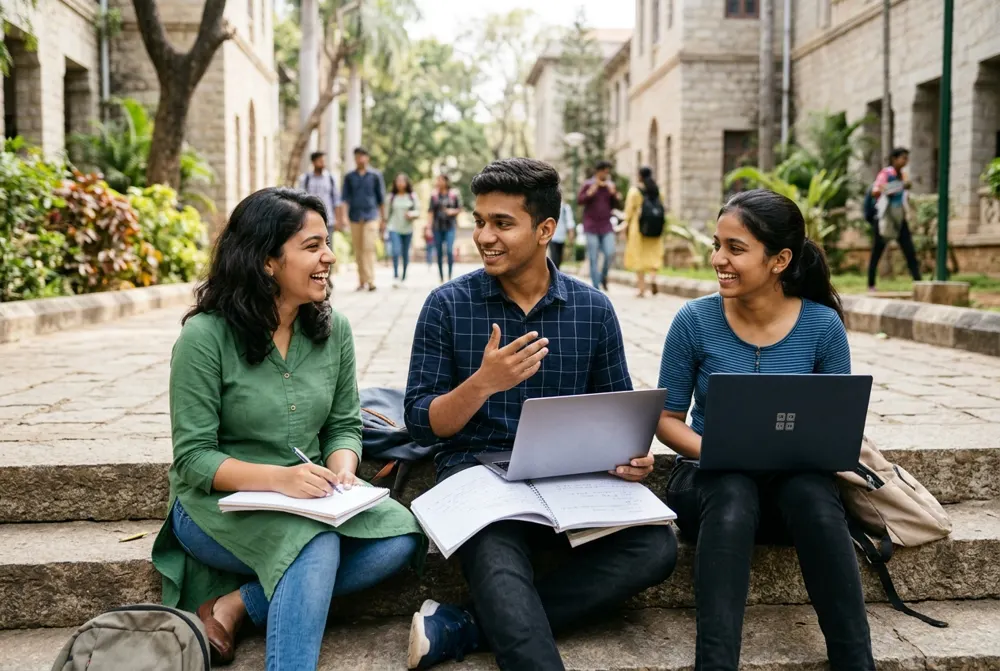 College students studying together on laptops